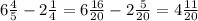 6 \frac{4}{5} -2 \frac{1}{4} =6 \frac{16}{20}-2 \frac{5}{20} =4 \frac{11}{20}