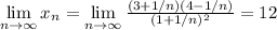 \lim\limits_{n \to \infty} x_n = \lim\limits_{n \to \infty}\frac{(3+1/n)(4-1/n)}{(1+1/n)^2}=12