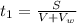 t_{1} = \frac{S}{V+ V_{w} }