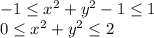 -1\le x^2+y^2-1\le 1 \\ 0\le x^2+y^2\le 2