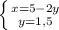 \left \{ {{x = 5 - 2y} \atop {y = 1,5 }} \right.