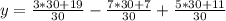 y= \frac{3*30+19}{30}- \frac{7*30+7}{30}+ \frac{5*30+11}{30}