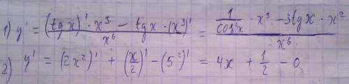 Знайти похідну : y=tg(x)/x^3 знайти похідну : y=2x^2 +1/2x -5^2 ,