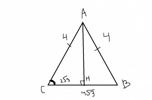 Дан треугольник abc. найдите величину угла c , если ac=ab=4 , bc=4корня3