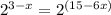 2^{3-x} =2^{(15-6x)}