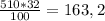 \frac{510*32}{100}=163,2