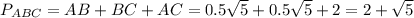 P_{ABC}=AB+BC+AC=0.5\sqrt{5}+0.5\sqrt{5}+2=2+\sqrt{5}