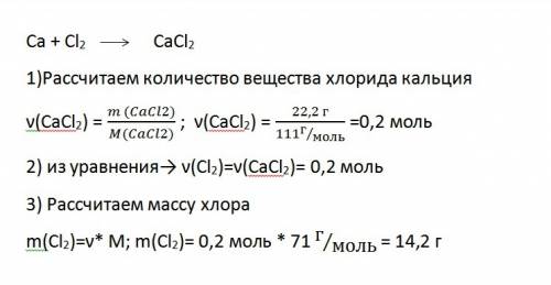 Масса хлора необходимая для получения 22,2 грамм cacl2.