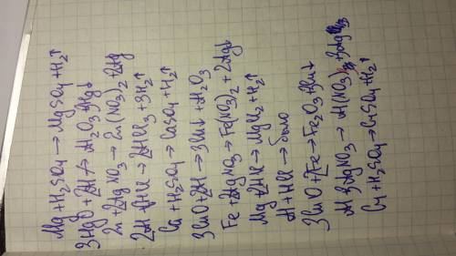 1.закончите уравнения реакции 1) mg + h2so4 (p)= 2) hgo + ai = 3) zn + agno3= 4) al + hci(p)= 5) ca