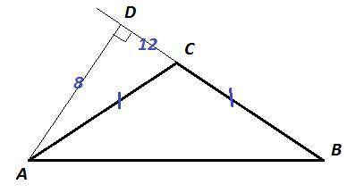 Урівно бедреного трикутника авс = 8 см висота ад. знайдіть бічну сторону трикутника якщо вд- вс = 12