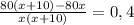 \frac{80(x+10)-80x}{x(x+10)}=0,4