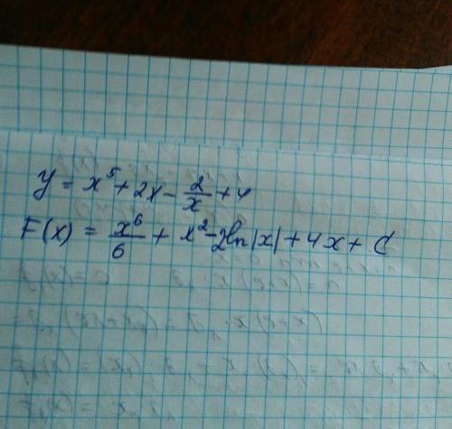 Найдите все первообразные функции y=x^5+2x-2/x+4