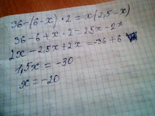 Решите уравнение : 36-(6-x)^2=x(2.5 - x)