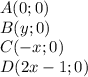 A(0;0)\\&#10; B(y;0)\\&#10; C(-x;0)\\&#10; D(2x-1;0)