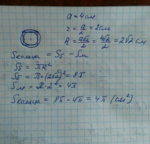 Решить, 10-11кл найдите площадь кругового кольца, заключённого между окружностями, описанной около п