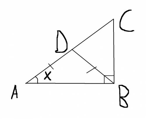 Впрямоугольном треугольнике авс (угол в прямой) на гипотенузе взяли точку d так,что bd=da.докажите,ч