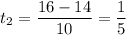 t_2=\dfrac{16-14}{10}=\dfrac{1}{5}