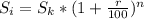 S_i=S_k*(1+\frac{r}{100})^n