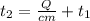 t_2 = \frac{Q}{c m} + t_1