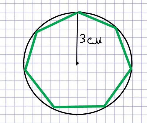 Дана окружность радиусом 3 см. нужно начертить 7-миугольник так, чтобы все его вершины лежали на это