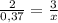 \frac{2}{0,37} = \frac{3}{x}