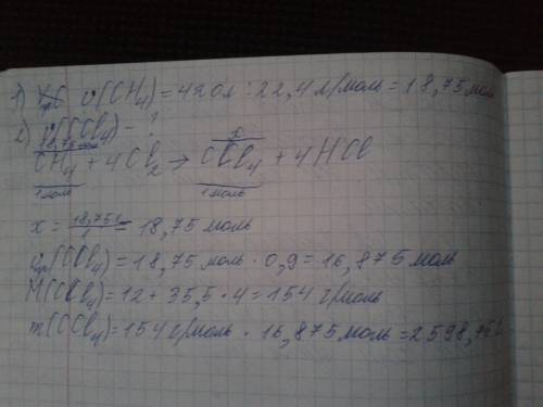 Об’ємна частка метану в природному газі — 90 %. обчисліть масу тетрахлоркарбону, яку можна одержати