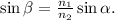 \sin \beta =\frac{n_1}{n_2} \sin \alpha.