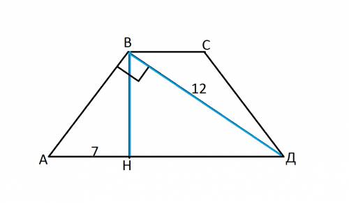 Вравнобедренной трапеции диагональ перпендикулярна боковой стороне. длина диагонали 12 см, проекция