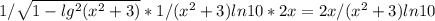 1/ \sqrt{1-lg^2(x^2+3)} *1/(x^2+3)ln10 *2x=2x/(x^2+3)ln10