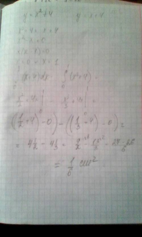 Решить. найти площадь фигуры, ограниченной линиями: y = x^2 + 4, y = x+4