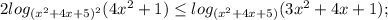 2log_{(x^2+4x+5)^2}(4x^2+1) \leq log_{(x^2+4x+5)}(3x^2+4x+1);