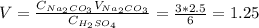 V = \frac{C_{Na_2CO_3}V_{Na_2CO_3}}{C_{H_2SO_4}} = \frac{3*2.5}{6} = 1.25