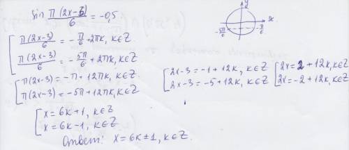 Решите уравнение sin п(2x-3)/6 = -0,5 (