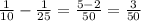 \frac{1}{10} - \frac{1}{25} = \frac{5-2}{50} = \frac{3}{50}