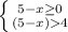 \left \{ {{5-x \geq 0 } \atop {(5-x)4 }} \right.