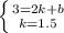 \left \{ {{3 = 2k+b} \atop {k=1.5}} \right.