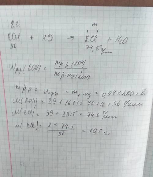 9)определить массу соли которая образуется при взаимодействии 200 г 4% раствора гидроксида калия сол