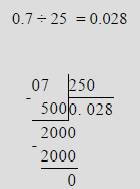 Как поделить в столбик число 0,7/25