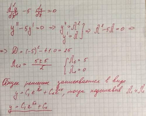 Найдите общее решение дифференциальное уравнение: [tex]\frac{d^{2} y}{dx^{2} } -5*\frac{dy}{dx} = 0[