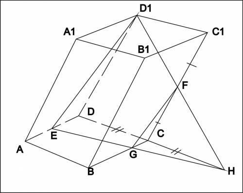 Проведите сечение наклонной четырехугольной призмы abcda1b1c1d1 плоскостью, содержащей вершину d1 и