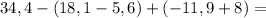 34,4-(18,1-5,6) + (-11,9 +8)=