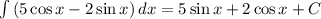 \int\limits {(5\cos x-2\sin x)} \, dx =5\sin x+2\cos x+C