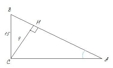 Втреугольнике авс угол с равен 90 градусов, сн- высота, вс=15, сн=9.найдите синус а