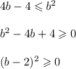 4b-4\leqslant b^2\\\\ b^2-4b+4\geqslant0\\ \\ (b-2)^2\geqslant0