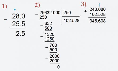 243,08+256,32: (28-25,5) решите в столбик