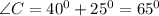 \angle C=40^0+25^0=65^0