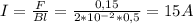 I= \frac{F}{Bl} = \frac{0,15}{2*10^{-2}*0,5}=15A