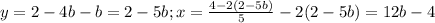 y=2-4b-b=2-5b;x= \frac{4-2(2-5b)}{5} -2(2-5b)=12b-4