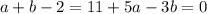 a+b-2=11+5a-3b=0