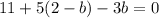 11+5(2-b)-3b=0